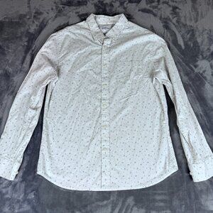 Goodfellow & Co Mens SZ L Long Sleeve Button-Down Shirt Mushroom Print Pale Blue